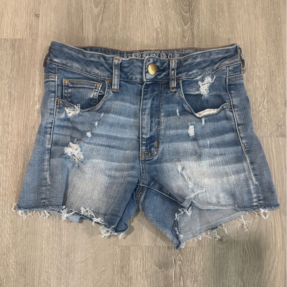 American Eagle Outfitters Blue Distressed Jean Shorts